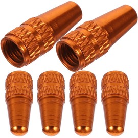 POPETPOP Tapones De Neumáticos De Bicicleta Aluminio Naranja, 6 Piezas, Tapas para Válvula Francesa, Accesorio para Bici Montaña y Carretera, Sellado Resistente Uso Ciclismo Urbano y Deportivo