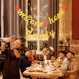 Vrogadso Welcome Home Daddy Banner Rose Gold Glittery Military Army Decorations for Father Dad Family