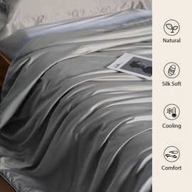 EP Mode Mulberry Silk Filled Quilt with 100% Viscose from Bamboo Fabric, Natural Lightweighted Cooling Comforter (Light Grey, Twin 68” X 88”)