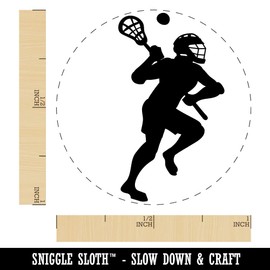 Lacrosse Player with Stick and Ball Self-Inking Rubber Stamp Ink Stamper for Stamping Crafting Planners - 1 Inch Medium - Black Ink