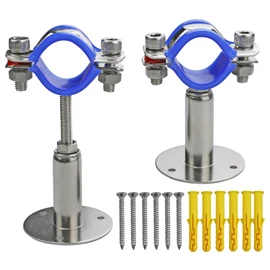 WYSIWYKA 2 soportes de tubería de acero inoxidable 304 para montaje en pared, abrazadera de correa de tubo ajustable con tornillos para tubo OD de 45 a 48 mm, altura ajustable de 50 a 100 mm