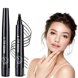 2024 Upgraded Magic Eyebrow Pencil - 3D Waterproof, Sweatproof & Long-Lasting All Day 4-Tip Microblading Brow Pen for Vivid & Hair-Like Brows Contouring & Precise Magic with 4 Fork (Natural Black)