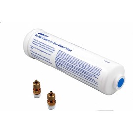 Watts Premier 20,000 Gallon Inline Water Filter with Two 1/4" Brass Connectors for Refrigerator, Ice Maker, RV, Camper, Water Cooler, Fountain, Reduces Bad Taste, Odors, Chlorine and Sediment