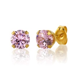 STUDEX Sensitive Pink Cubic Zirconia Stud Earrings 6mm | Hypoallergenic and Nickel Free for Sensitive Ears | Gold Plated Posts | High Fashion Earrings for Women and Men