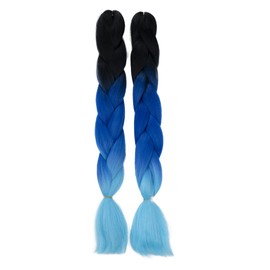 CAISHA BE102 60 cm Braids Extensions, Crochet Hair, Jumbo Hair Extensions, Braided Braids, Hairpiece, Black / Blue, Set of 2