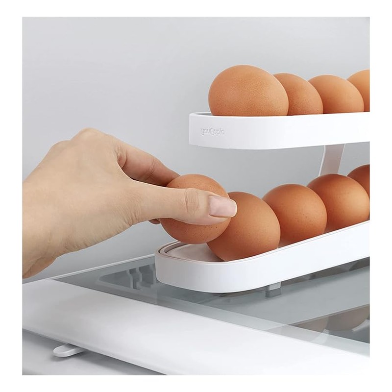 Egg Holder for Refrigerator, Egg Holl, 2 Tiers, Automatic Rolling