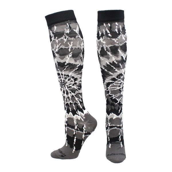 MadSportsStuff Crazy Tie Dye Socks Over the Calf (Graphite/Black/White, Large)