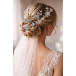 6 Pcs Silver Celestial Crystal Hair Pins for Women, Star Moon Rhinestone Bridal Hair Accessories, Wedding Hair Pieces, Goddess Headpiece for Bride Bridesmaid Prom Party