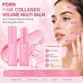 PDRN Pink Collagen Volume Multi Balm - 2 PCS Volufiline & NAD+ Skin Booster for Dry Areas, Under-Eyes, Neck, Forehead, Smile Lines, Lips, Smoothing PD