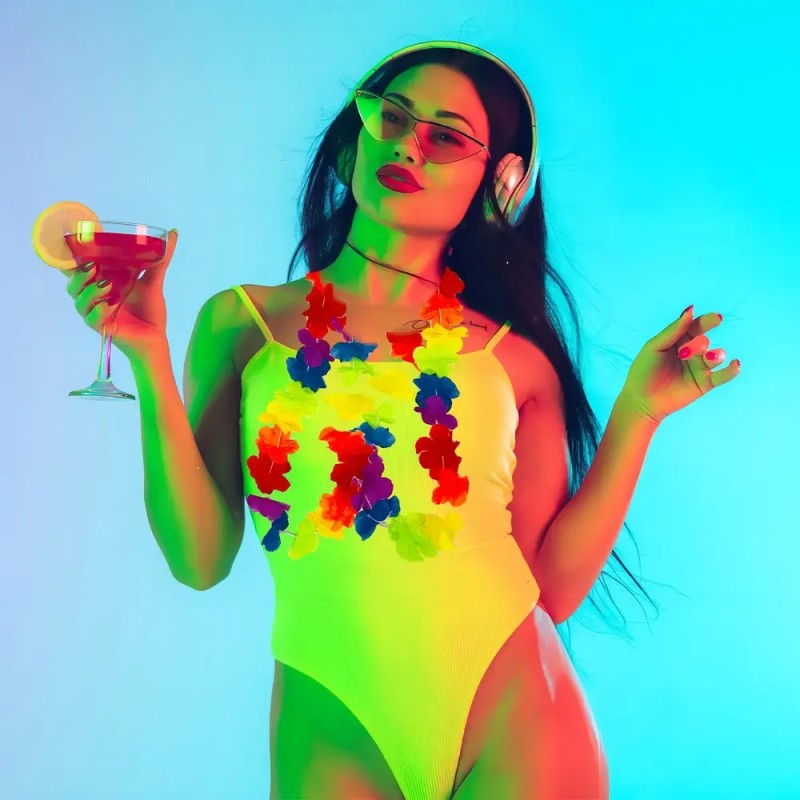 24 Collares Hawaianos Multicolor de Tela para Fiesta y Eventos