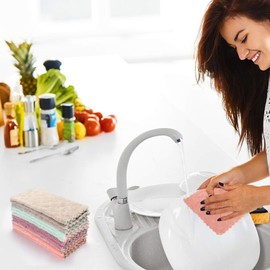 kimteny Cleaning Cloths Kitchen Towels Microfiber Washcloths Lint Free Dish Cloth Reusable Dishtowels Household Super Absorbent Fast Drying, 10"x10", Pack of 5 (Pink-Grey)