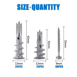 BESTYCHAO 100pcs 2 Sizes Zinc Drywall Anchors Self Drilling Hollow Wall Anchors with Screws Assortment Kit