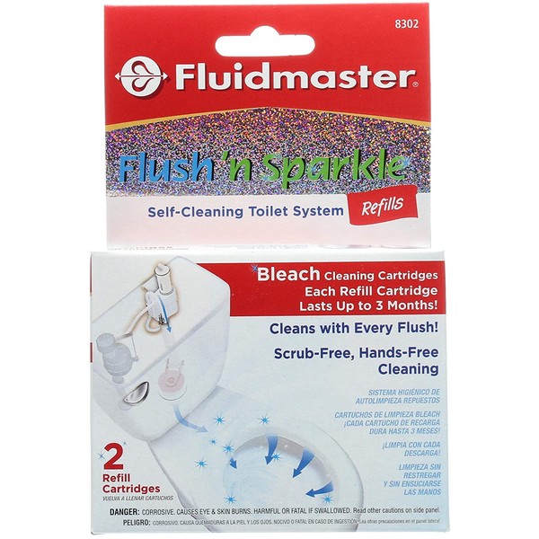 Fluidmaster 8302P8 Flush 'n Sparkle Automatic Toilet Bowl Cleaning System Bleach Replacement Cartridge Refills, 2-Pack