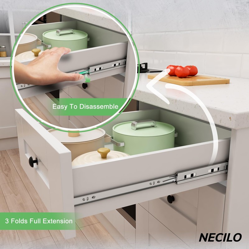 NECILO 20 Inch Stainless Steel Soft Close Drawer Slides, 100lb
