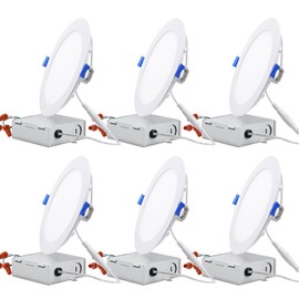 TORCHSTAR Essential Series 6 Inch Ultra-Thin LED Recessed Lighting with J-Box, 12W Dimmable Slim Panel Downlight 850lm, ETL & Energy Star Listed, 2700K Soft White, Pack of 6