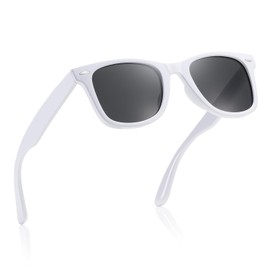 TIANYESY Square Polarised Sunglasses for Men Women UV Protection Unisex Retro Sunglasses Man for Driving Hiking Fishing Sports (White frame/gray lens)