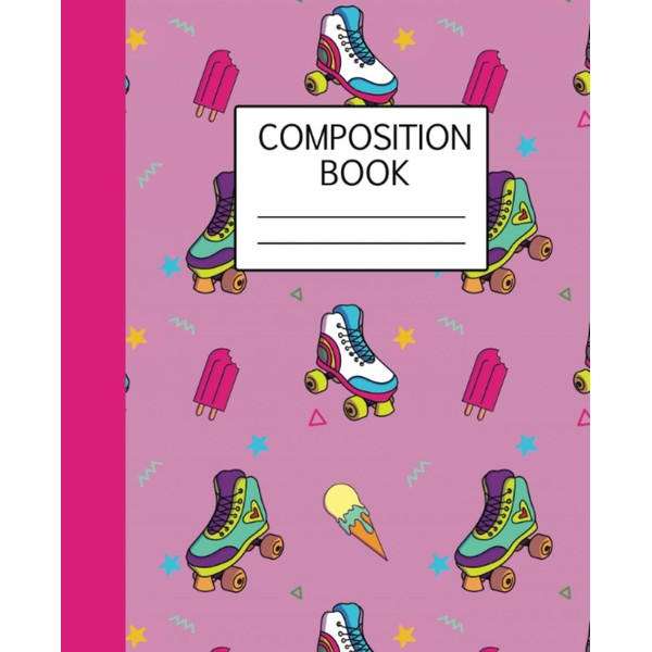 Fun Cute Roller Skate Wide Ruled Composition Book