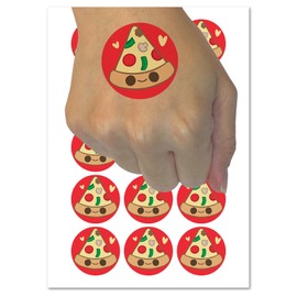 Deliciously Kawaii Chibi Pizza Slice Temporary Tattoo Water Resistant Fake Body Art Set Collection - 54 1" Tattoos (1 Sheet)