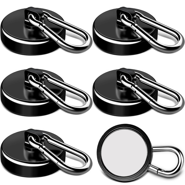 LOVIMAG Magnetic Hooks, 150LBS Strong Magnet Hooks Black Swivel Magnetic Hooks Heavy Duty for Refrigerator, Neodymium Magnets with Carabiner Hook for Hanging, Kitchen, Cruise Cabins, Grill-6 Pack