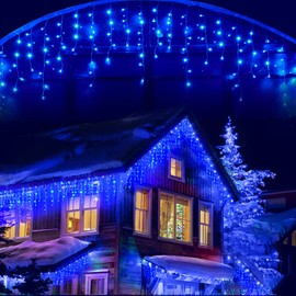 Led Christmas Lights Outdoor Christmas Decorations Hanging Lights 400LED 8 Modes 75 Drops, Waterproof Outdoor Indoor Fairy Christmas Light for Party, Holiday, Wedding, Eaves Decorations (Blue)