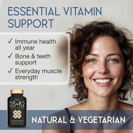 Vitamin D3 K2 Capsules - High Strength Vitamin D Tablets - 4000 IU VIT D & 100mcg VIT K MK7- UK Made Vegetarian D3 and K2 Vitamins Supplement for Strong Bones, Teeth, Immune System - 120 Capsules