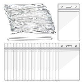 50 Pcs Clear Badge Tag Holders Plastic Tag Sleeves Small ID Card Cases Travel Luggage Bag Tag Holders Waterproof Name Tag Covers with 50 Pcs Loops Straps for Office School
