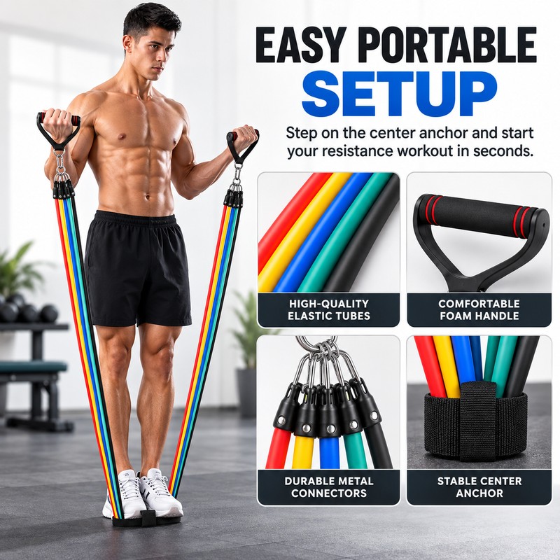 11-Piece Resistance Band Set for Home Workouts – 10–50 lb