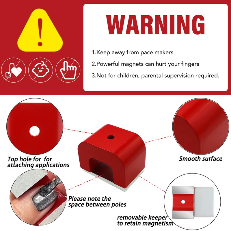 AOAUTO Red Alnico U-Shape Horseshoe Magnet for Nails, 25 Pounds