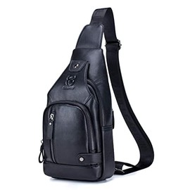 Hebetag Leder Sling Bag Wandern Daypack für Männer Frauen Outdoor Reisen Camping Angeln Crossbody Schulter Brust Rucksack Rucksack (#02Schwarz)