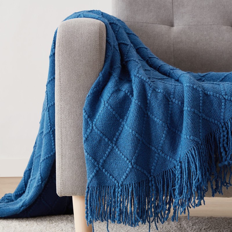 BOURINA Textured Solid Soft Sofa Throw Couch Cover Knitted Decorative