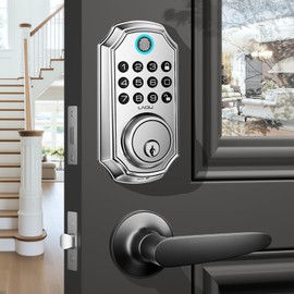 Keyless Entry Door Lock with Handle Set, App Control with Keypad Deadblot with Handle, LNDU 100 Codes Front Door Keyless Entry Lock, Anti-Peeping Password, Easy to Install