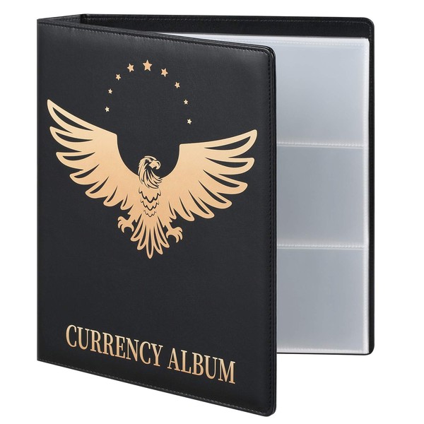 MUDOR 90 Pockets Dollar Bill Holders for Collectors, Premium PU Banknote World Currency Collection Album, Classic Paper Money Collecting Storage Book Album Binder Supplies (Black)