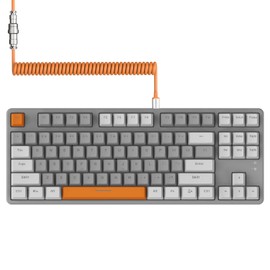 MAGIC-REFINER AK873 Gaming Keyboard,Hot-Swappable Linear Red Switch,PBT Keycap,75% TKL Layout,Rainbow Backlit,Ergonomic Mechanical Keyboard with Custom Coiled USB/Type-C Aviation Cable(Orange Gray)