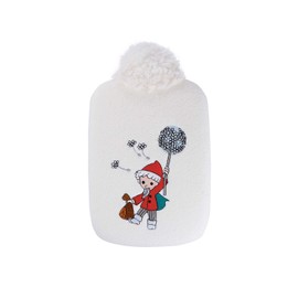 Hugo Frosch Children's Eco Hot Water Bottle 0.8 L with Soft Fleece Cover "Sandman Dandelion" White
