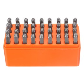 sourcing map 36pcs Metal Stamping Kit 5/64" (2mm) Steel Uppercase Letter and Number Punch Set (A-Z / 0-8 / "&" Symbol) Punch Press Tool with Case for Imprinting Metal Plastic Wood Leather
