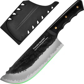 FULLHI Japanese Chef/Butcher BBQ Knives,High Carbon Steel Hand Forged Boning Meat Cleaver Knife with Knife Sheath for Kitchen, Camping