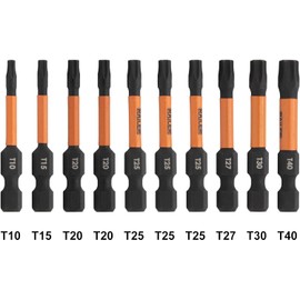 Railer Torx Bit Set - Premium S2 Steel 2 Inch Impact Driver 10-Piece 6 Star Bit Set With A Tool Storage Bit Holder & Carabiner (Hi-Vis Green Bitrail, Standard Bitrail)
