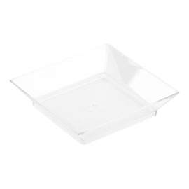 Mini Modern Tasting Plate, Mini Plastic Plate with Raised Sides - Clear - Great for Snacks, Side Dishes, Desserts and Appetizers - 2.5 Inches - 100ct Box - Restaurantware