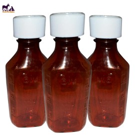 Piccard Meds 4 Pets Amber Oval Bottle 4oz Graduated with Measurements and Child Proof Cap 3PCK