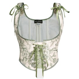 Scarlet Darkness Corset Tops for Women Renaissance Floral Underbust Boned Bustier Bodice Beige Light Green Floral Size 6