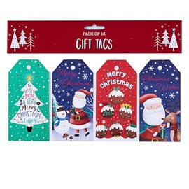 Design by Violet Novelty Christmas Designs Santa Reindeer Snowman Gift Tags Xmas - Pack of 16-4 Assorted Designs - Gift Tags for Presents - Gift Wrap for Christmas - Christmas Wrap