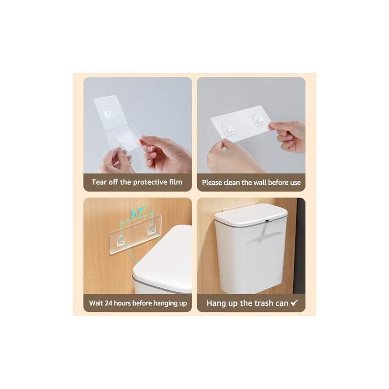 COCOYA Adhesive Hook for Hanging Trash Can, Pack of 3