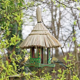 Artisan Hexagonal Thatched Bird Table – Green