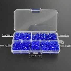 Chengmu Sapphire Blue Rondelle Glass Beads for Jewelry Making, Faceted Briolette Crytal Spacer Beads for Bracelet Necklace Earring (2mm 4mm 6mm 8mm 10mm Mixed Sizes, 1000pcs)