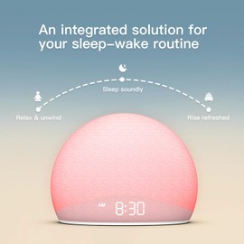 HOUSBAY Sunrise Alarm Clock, White Noise Sound Machine for Bedroom | Natural Wake-Up Light with Gentle Alarm Sounds, 20 Soothing Sleep Aids, Dimmable Display, Screen-Free Design - Pink