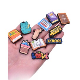 SAFITOYA Back to School Shoe Charms, PVC Decorative Accessories for Shoes and Wristbands, First Day School Party Supplies (14pcs School Study)