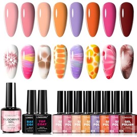 LISAPRO Kit de Esmalte de Uas de gel, 8 Colores, Semipermanente, con Base y Top Coat, Nail Blooming Gel de 15ml para Diseo de Flores, para Saln de... 