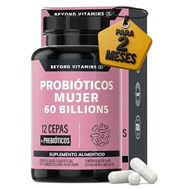 Probióticos Mujer 60 Billion + Prebióticos + Inulina de Agave| 12 Cepas con tecnología de Microencapsulación para resistir ácidos estomacales | Fórmul