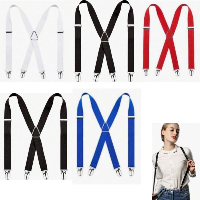 Ogsy Unisex Suspenders, X-shaped Back, Adjustable, 4 Metal Clips, Resin