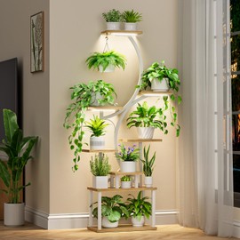 BACEKOLL 8-Tiered Plant Stand With Grow Lights - 62" Tall Indoor Shelf for Multiple Plants, Metal S-Shaped Flower Holder Rack for Home, Patio (White)